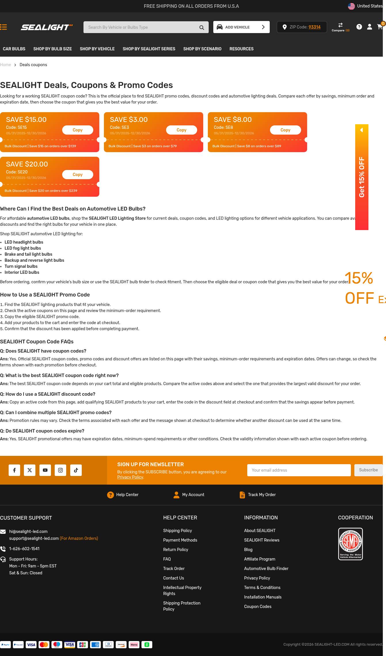 SEALIGHT deals page listing bulk-order discount tiers and current promotional offers